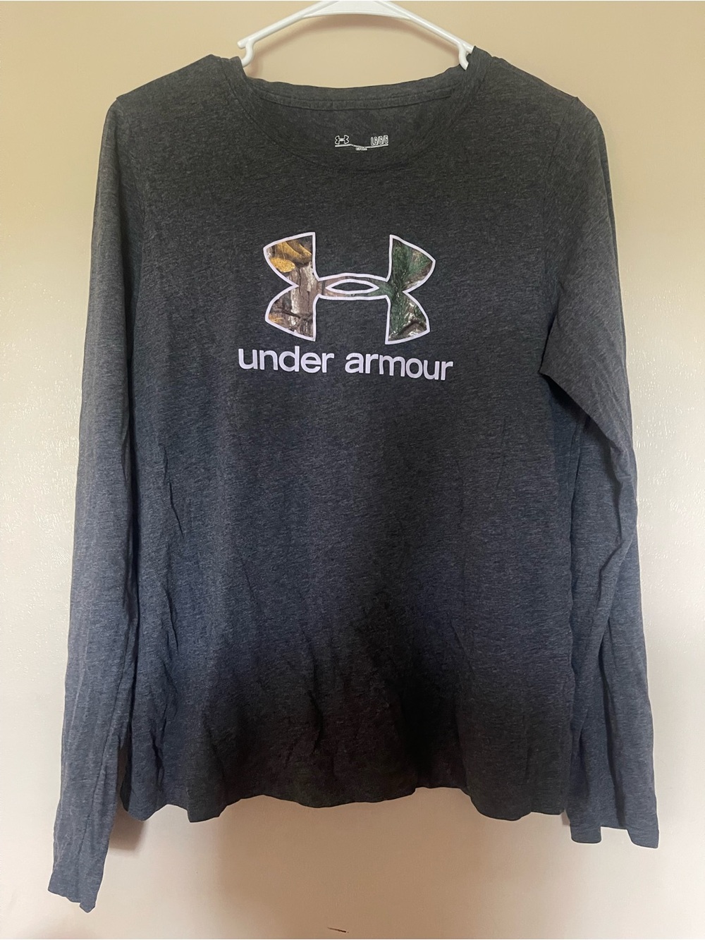 LG Kids Long Sleeve Tee with Camo Logo - Charcoal